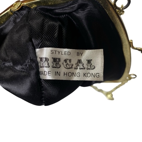 REGAL Small Black Beaded clutch VINTAGE gold frame chain strap made in Hong Kong - Picture 9 of 9